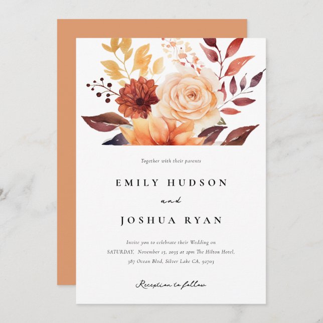 Invitation Automne Floral Boho Mariage (Devant / Derrière)