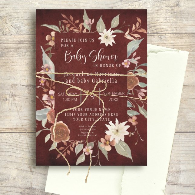 Invitation Automne Floral BOHO Script fille Baby shower Bourg (Créateur téléchargé)