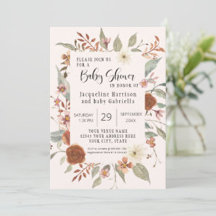 Invitation Automne Floral BOHO Script Girl Baby shower photo