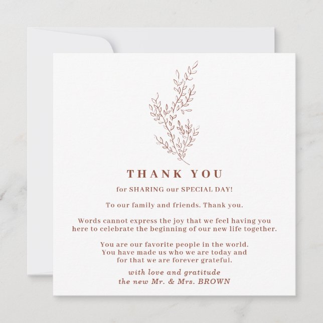 Invitation Automne Floral Boho Terracotta Indie Simple merci (Devant)