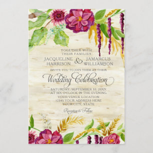Invitation Automne floral Bourgogne d'aquarelle de rose de