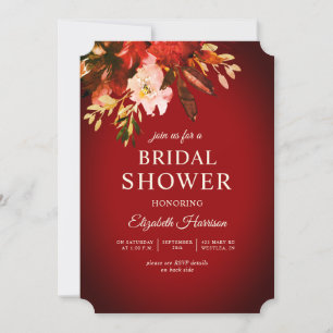 Invitation Automne Floral Brûlé Fête des mariées rouge