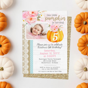 Invitation Automne Floral Citrouille fille's Custom Birthday 