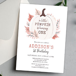 Invitation Automne Floral Citrouille First Baby Girl Birthday