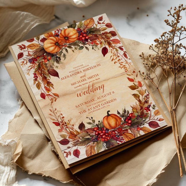 Invitation Automne Floral Citrouille Rustique Mariage (Créateur téléchargé)