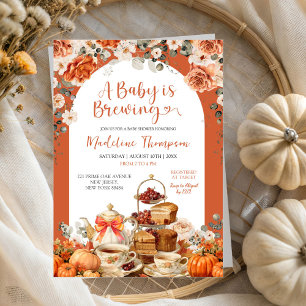 Invitation Automne Floral Citrouille Tea Party Baby shower
