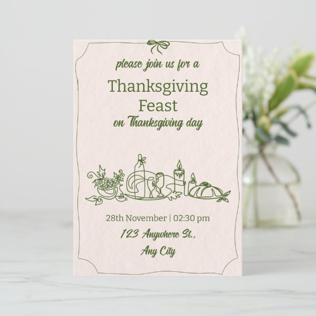 Invitation Automne Floral Citrouille Thanksgiving Dîner (Debout devant)