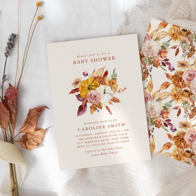 Invitation Automne Floral et Baby shower Citrouille Invitatio (Créateur téléchargé)