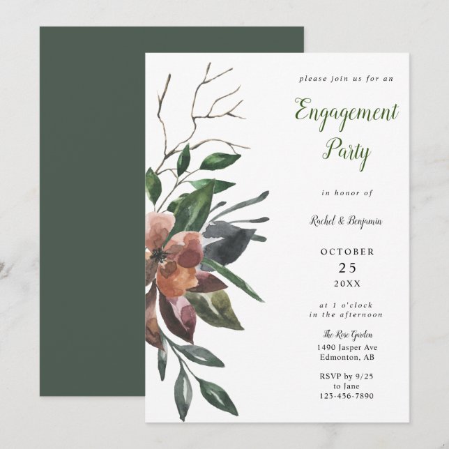 Invitation Automne Floral Fiançailles Automne Vin Rouille (Devant / Derrière)