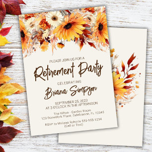 Invitation Automne Floral Flowers Ivory Retirement