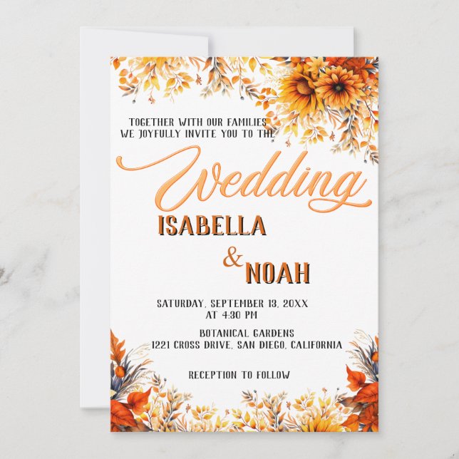 Invitation Automne Floral Mariage en saison / Fleurs Boho (Devant)