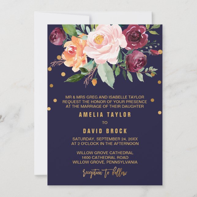 Invitation Automne Floral Mariage officiel (Devant)