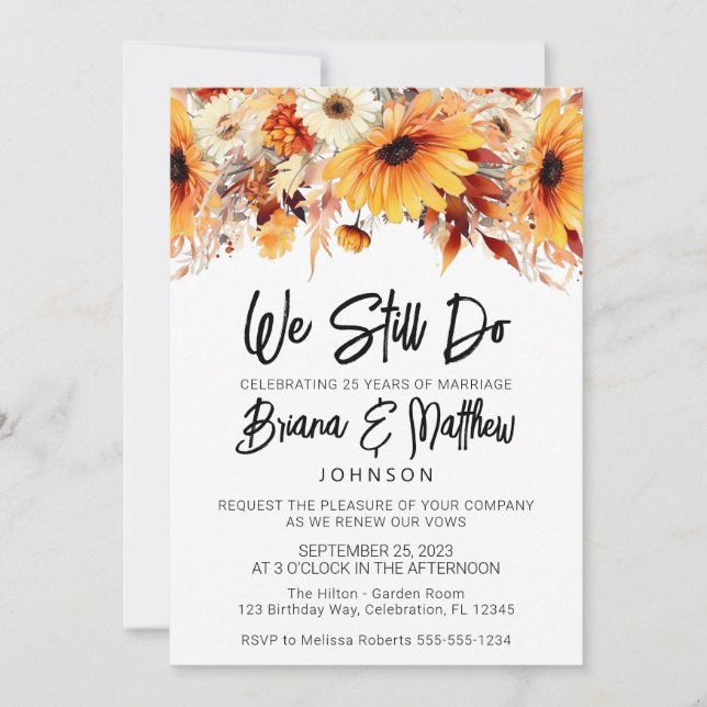 Invitation Automne Floral Mariage Vow Renouvellement (Devant)