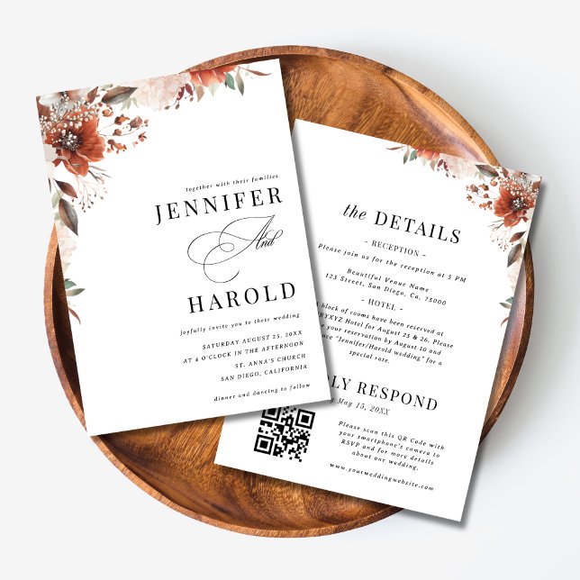 Invitation Automne Floral Minimal Plain All in One Mariage (Créateur téléchargé)