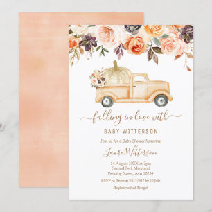 Invitation Automne Floral Pêche Citrouille Baby shower de cam