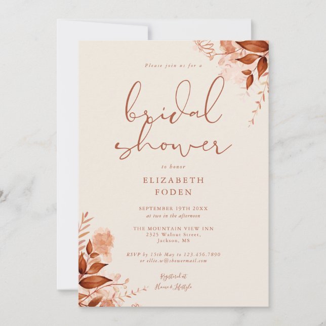 Invitation Automne Floral Rustique Mariage (Devant)