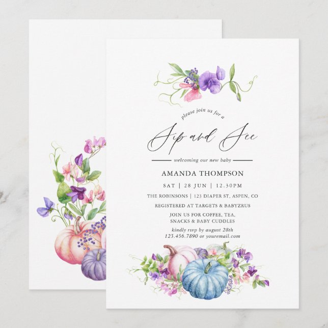 Invitation Automne - Floral Sip and See (Devant / Derrière)