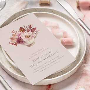 Invitation Automne Floral Teacup Automne Bridesmaitres Thé