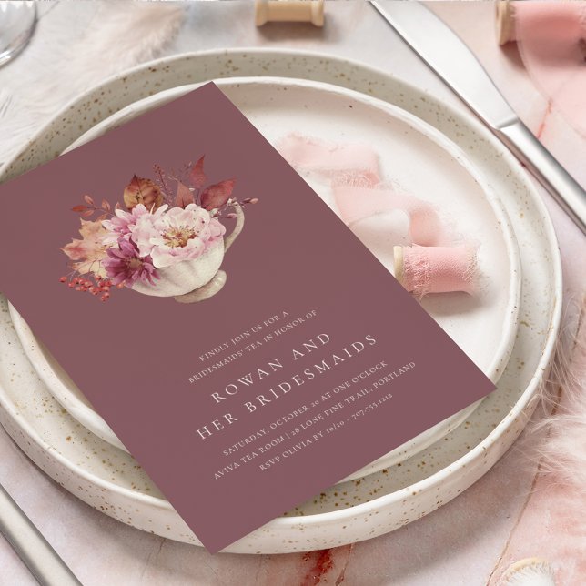 Invitation Automne Floral Teacup Automne Bridesmaitres Thé (Créateur téléchargé)