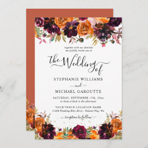Invitation Automne Floral Terracotta Gold Parties scintillant