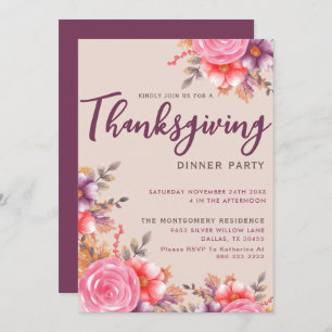 Invitation Automne Floral Thanksgiving Soirée en famille