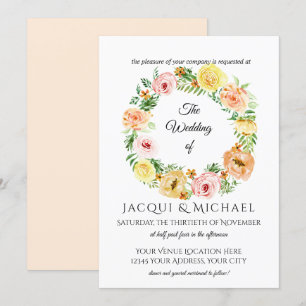 Invitation Automne Floral Wreath Jaune n Peach Rose Wreath
