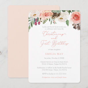 Invitation Automne Florals Fille Christening 1er anniversaire