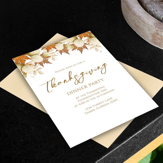 Invitation Automne Foliage Automne Élégant Verdure Thanksgivi (Thanksgiving dinner invitation with fall Autumn greenery leaves and foliage. )