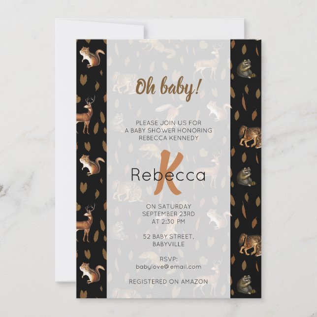 Invitation Automne Forêt Animaux Automne Feuilles Baby shower (Devant)