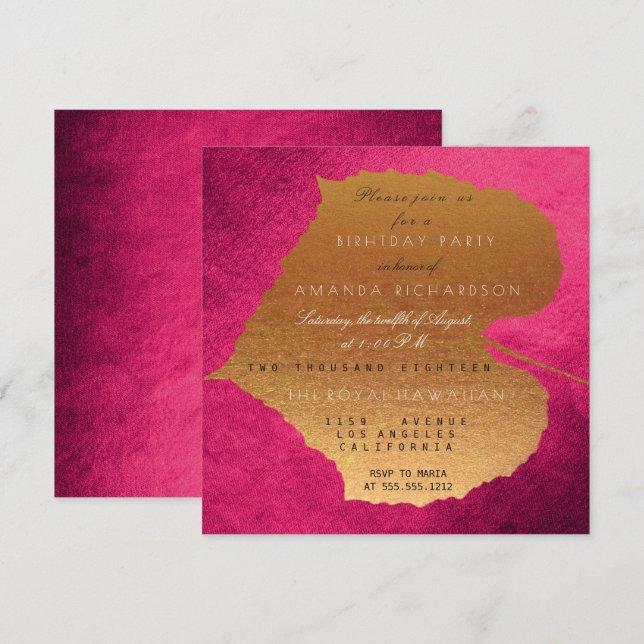 Invitation Automne Framboise d'or Feuille fête d'anniversaire (Devant / Derrière)