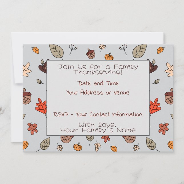 Invitation Automne Fun Thanksgiving Diner Fête de famille (Devant)