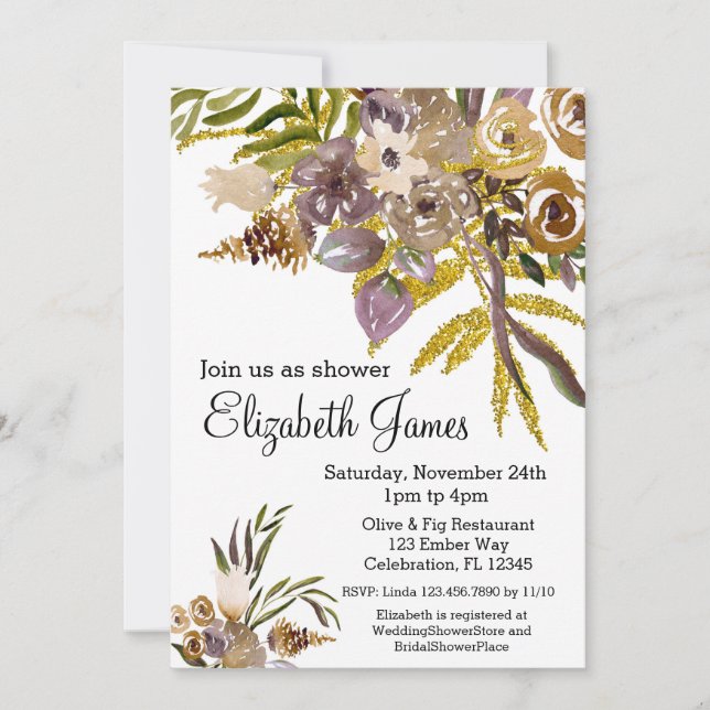 Invitation Automne Golden Automne Floral Aquarelle Bride (Devant)
