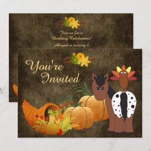 Invitation Automne Harvest, Cute Horse et Turquie Anniversair