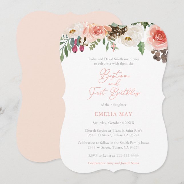 Invitation Automne Hiver Fille Baptême 1er anniversaire fête (Devant / Derrière)