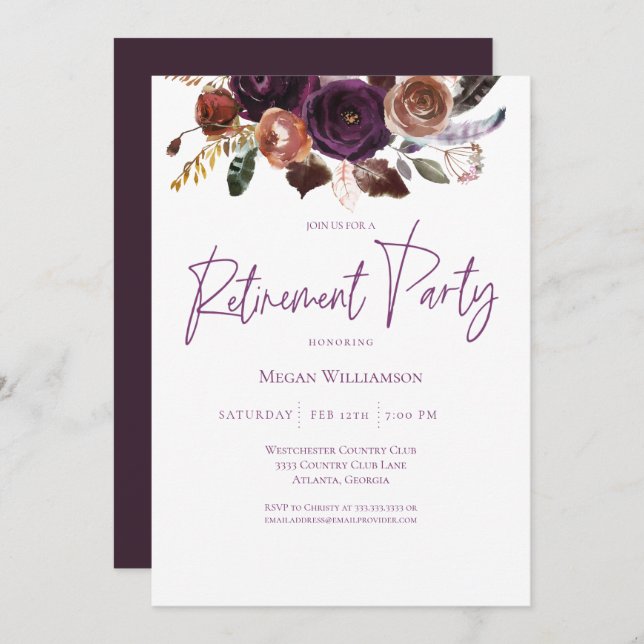 Invitation Automne Hiver Purple, Pink et Gold Retraite (Devant / Derrière)