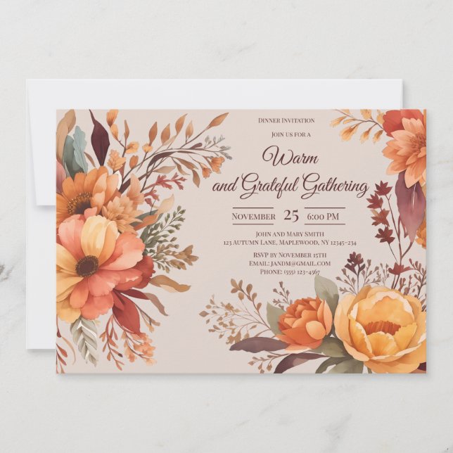 Invitation Automne laisse Floral Thanksgiving Friendsgiving (Devant)