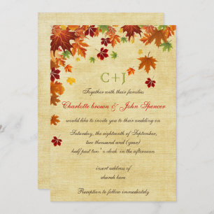 Invitation Automne laisse un Mariage rustique