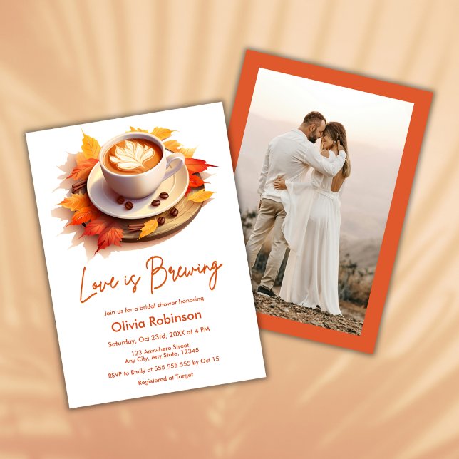 Invitation Automne L'amour brasse la Fête des mariées photo (Fall Autumn Love is Brewing Photo Bridal Shower Invitation )