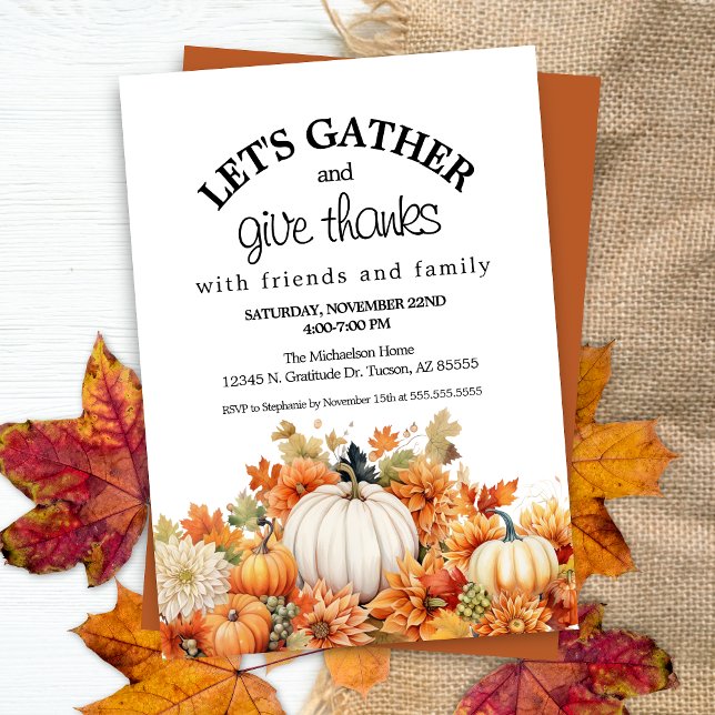 Invitation Automne Le Citrouille D'Automne Rassemble Thanksgi (Rustic fall leaves and pumpkin theme let's gather give thanks Autumn Thanskgiving Invitation)