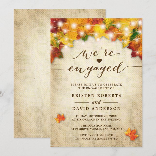 Invitation Automne Lights String Lights Burlap (Devant / Derrière)