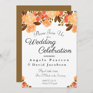 Invitation Automne Mariage Aquarelle Fleurs Couleurs Automne