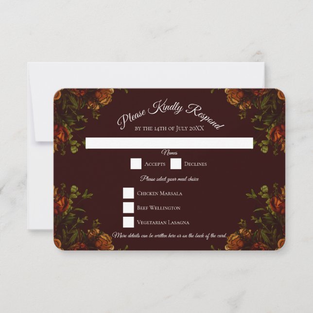 Invitation Automne Mariage gothique Rustique Orange Maroon (Devant)
