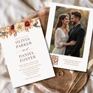 Invitation Automne Mariage QR Code photo Automne Floral