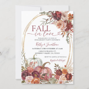 Invitation Automne Marsala Floral Citrouille Gold Engagement