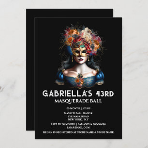 Invitation Automne mascarade gypsy bleu carnaval élégant