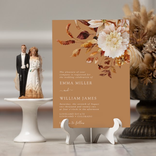 Invitation Automne Moderne Aquarelle Terracotta Mariage Or (Gold Autumn Modern Watercolor Terracotta Wedding Invitation
)
