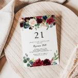 Invitation Automne Moderne Calligraphie 21e fête d'anniversai<br><div class="desc">Cet automne calligraphie moderne 21ème anniversaire invitation est parfait pour une fête d'anniversaire rustique. Le design est composé de fleurs bordeaux,  rouges,  navales,  bleues et rousses rayonnantes et gracieuses peintes à la main,  inspirant la beauté naturelle.</div>