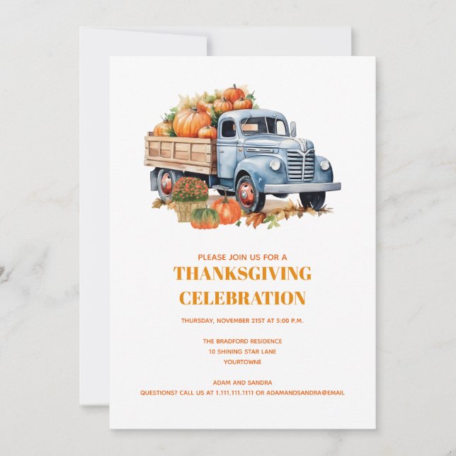 Invitation Automne moderne Citrouille d'automne Thanksgiving (Devant)
