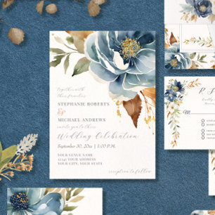 Invitation Automne moderne Floral Navy Dusty Blue Ivory Maria