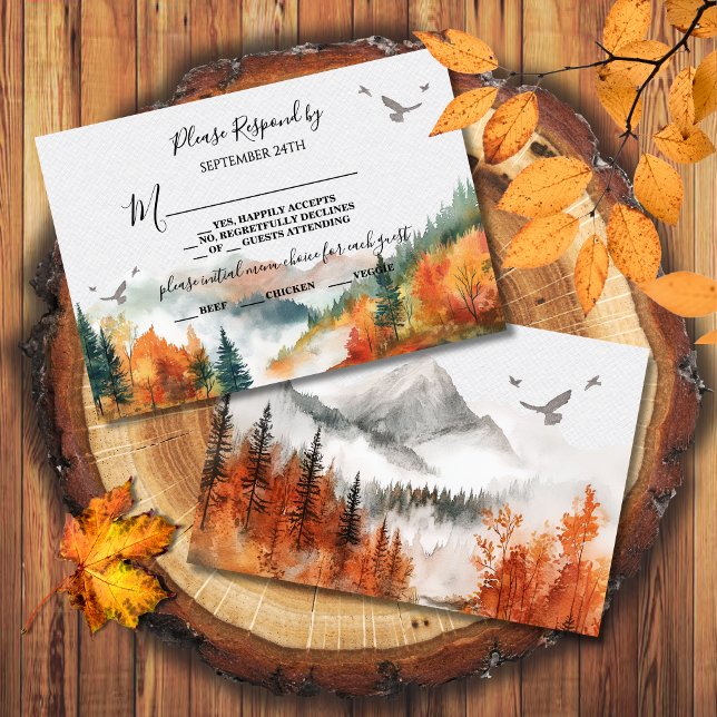 Invitation Automne Mountain Woodland Forest Wedding RSVP (Créateur téléchargé)